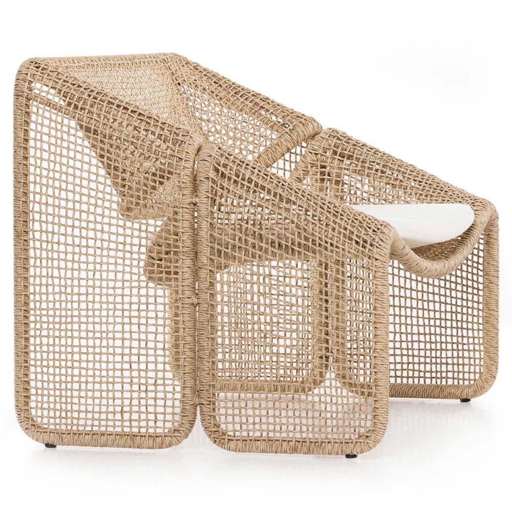 Lani Coastal Beach White Cushion Brown Woven Wicker Outdoor Lounge Chair|