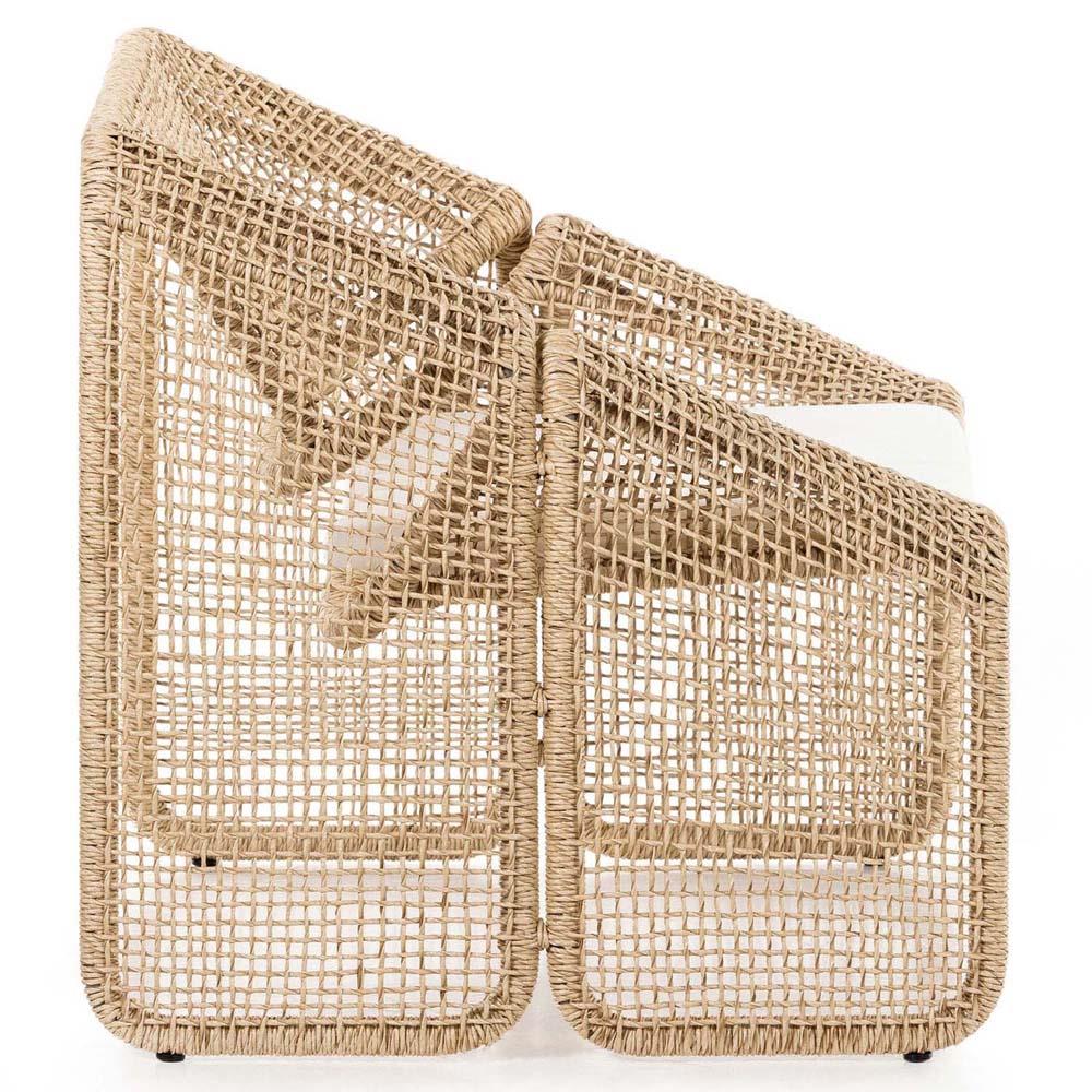 Lani Coastal Beach White Cushion Brown Woven Wicker Outdoor Lounge Chair|