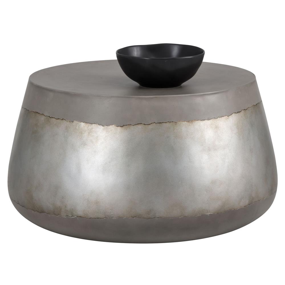 Costera Industrial Loft Grey Concrete Silver Accent Drum Outdoor Coffee Table|