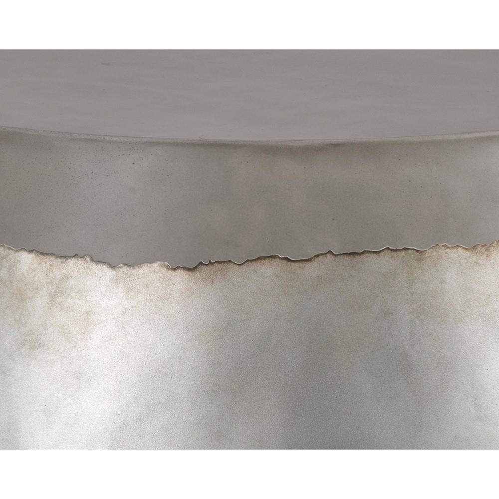 Costera Industrial Loft Grey Concrete Silver Accent Drum Outdoor Coffee Table|