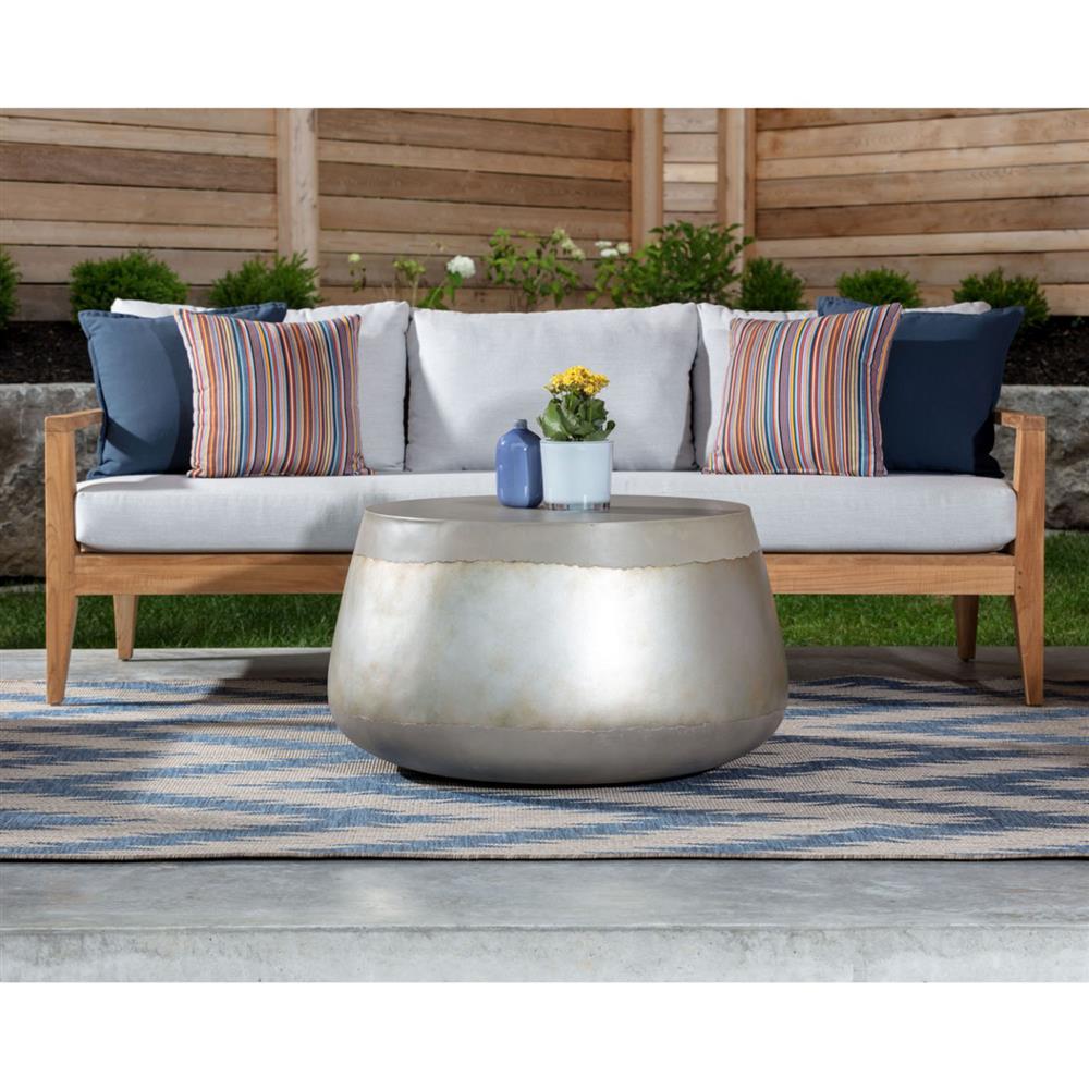 Costera Industrial Loft Grey Concrete Silver Accent Drum Outdoor Coffee Table|