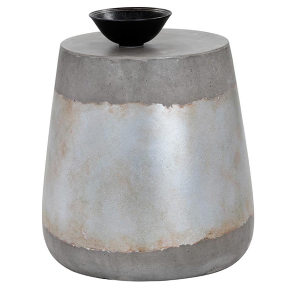 Costera Industrial Grey Concrete Round Drum Outdoor Side Table|