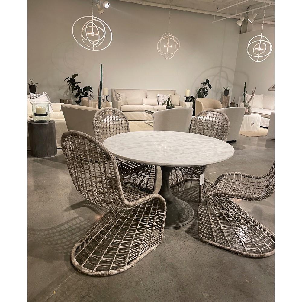 Jesiel French White Faux Marble Grey Concrete Round Outdoor Dining Table - 48"W|