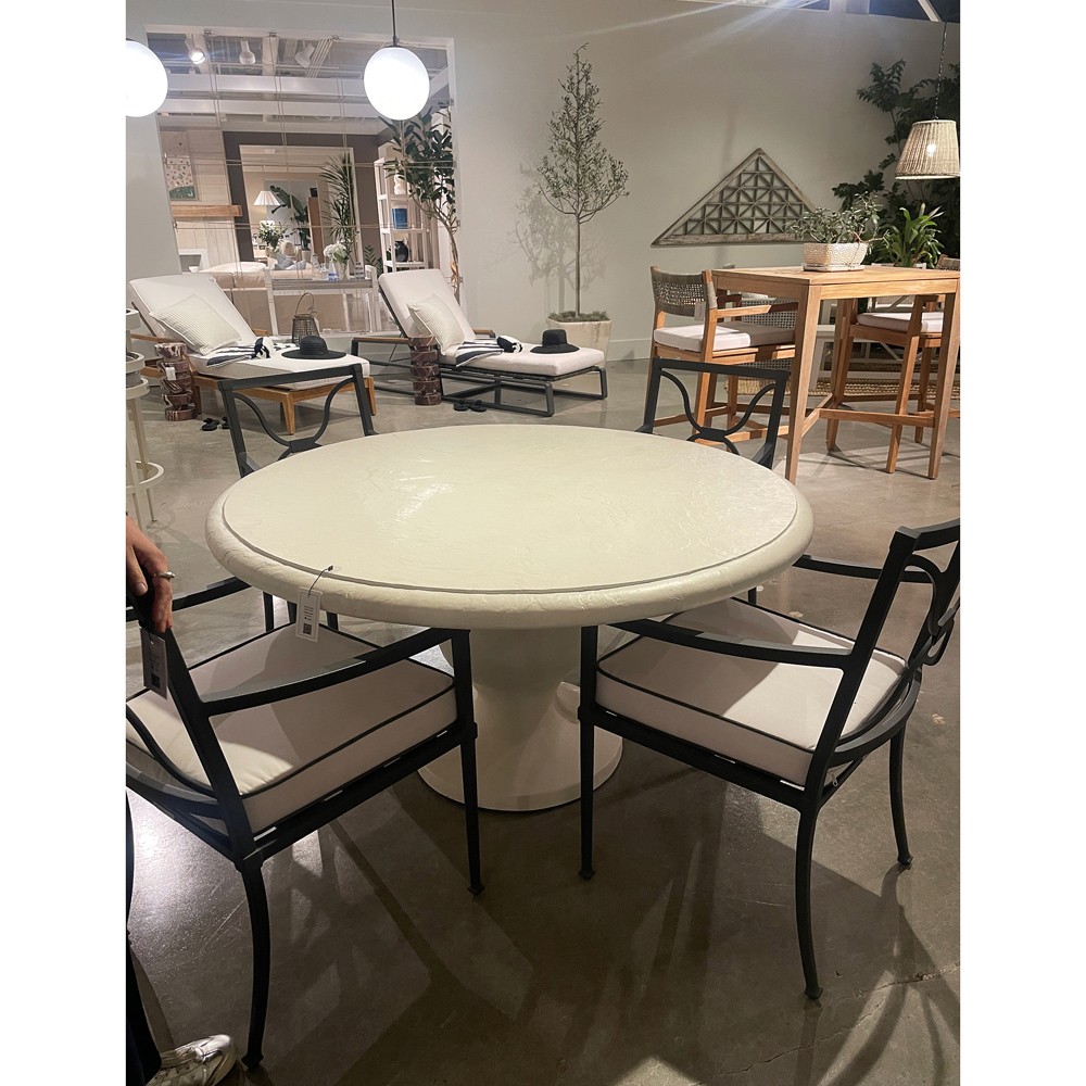 Lindale French Country White Cushion Grey Aluminum Outdoor Dining Arm Chair|