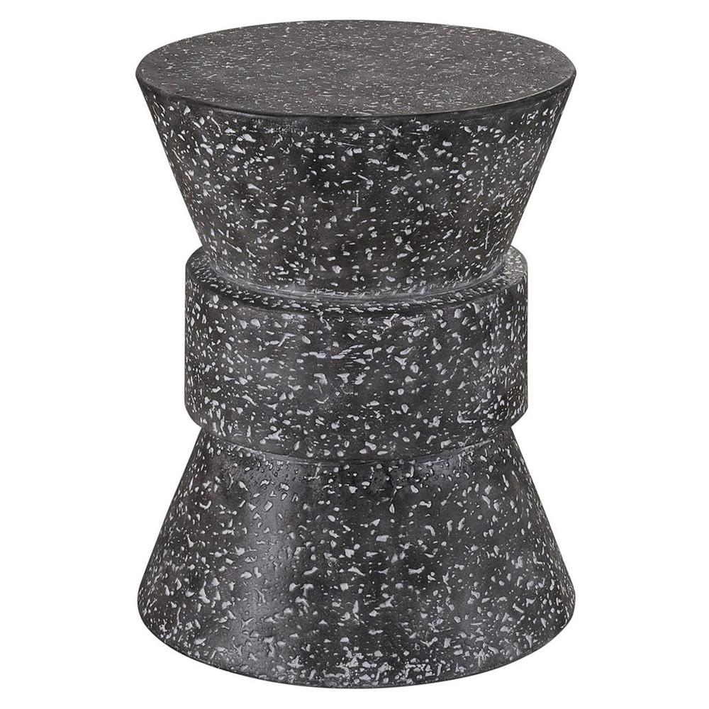 Rossan French Country Grey Cast Concrete Round Drum Outdoor Side Table|