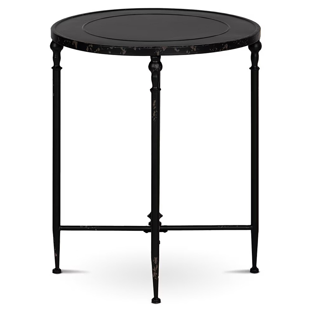 Monty French Country Black Aged Metal Round Side End Table|