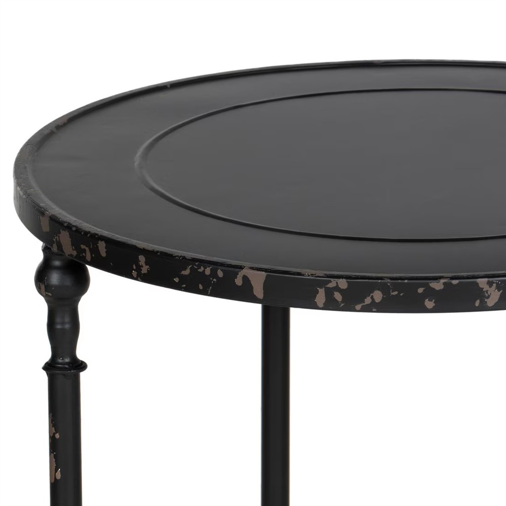Monty French Country Black Aged Metal Round Side End Table|
