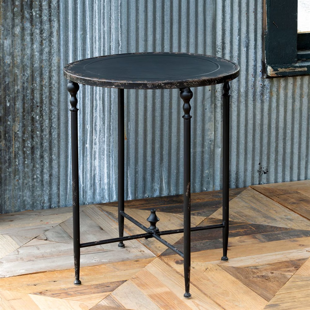 Monty French Country Black Aged Metal Round Side End Table|