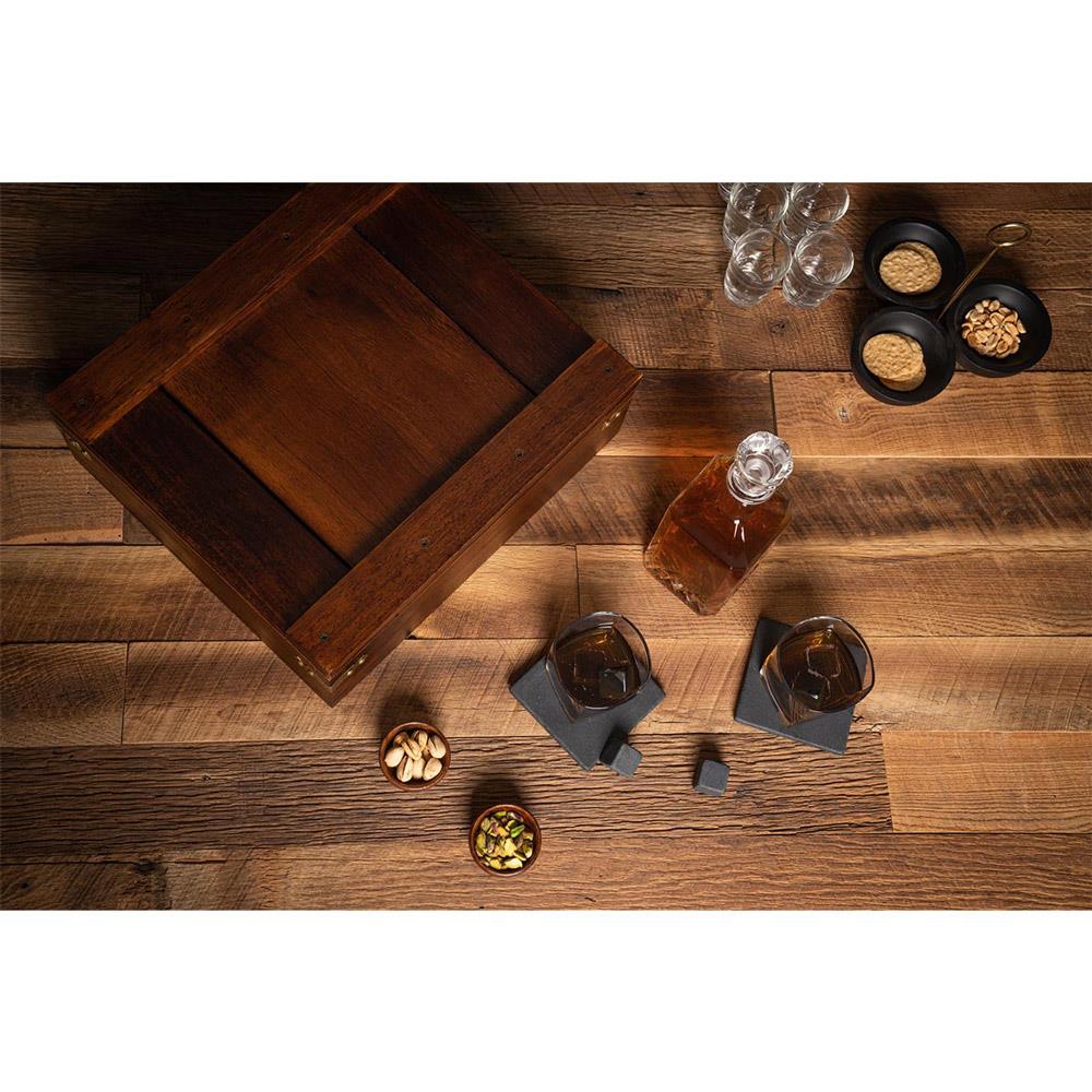 Michael Modern Classic Brown Oak Wood Whiskey Box with Decanter Gift Set|