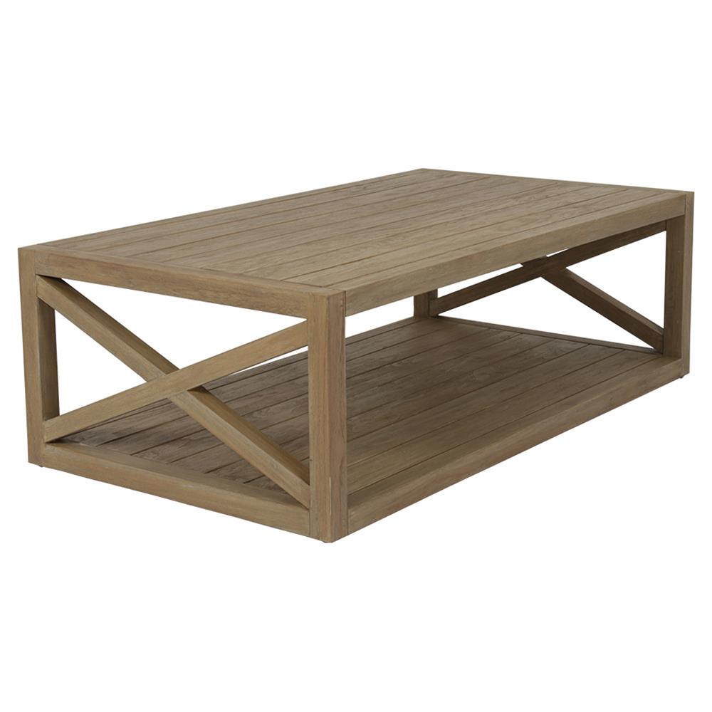 Amina Coastal Natural Teak Wood Cross Side Outdoor Coffee Table|