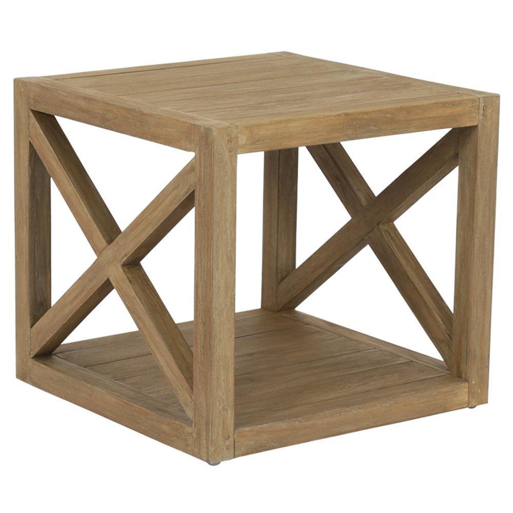 Amina Coastal Natural Teak Wood Square Outdoor End Table|