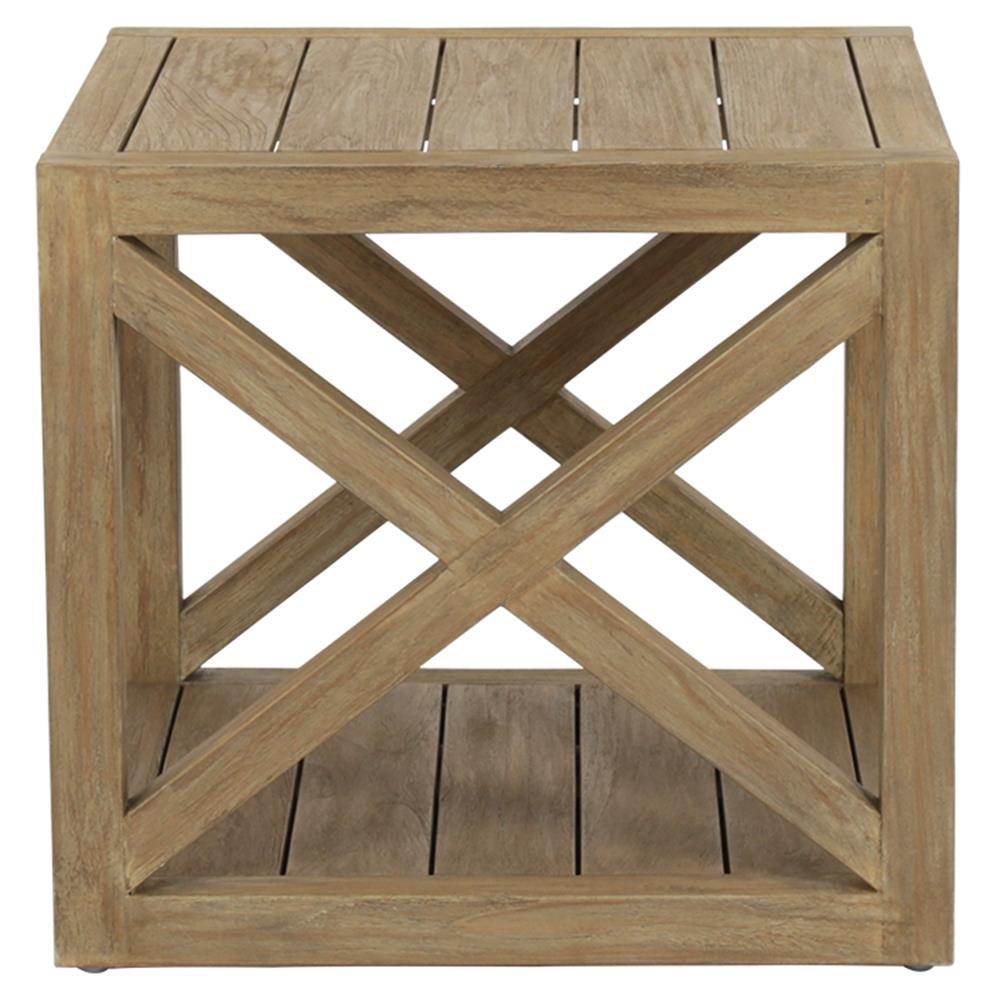 Amina Coastal Natural Teak Wood Square Outdoor End Table|
