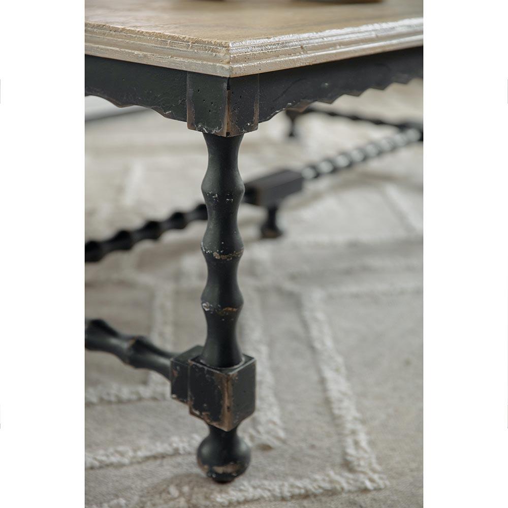 Czar French Country Distressed Brown Top Black Wood Rectangular Coffee Table|