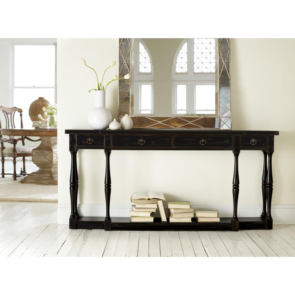 Albert Updated Traditional Black Distressed Oak Console Table|