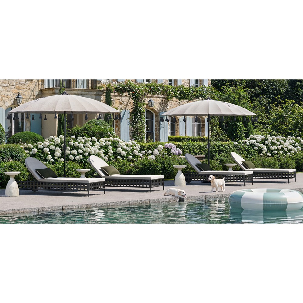 Palecek Poppy Coastal Beach White Stonecast Outdoor Round Side Table|