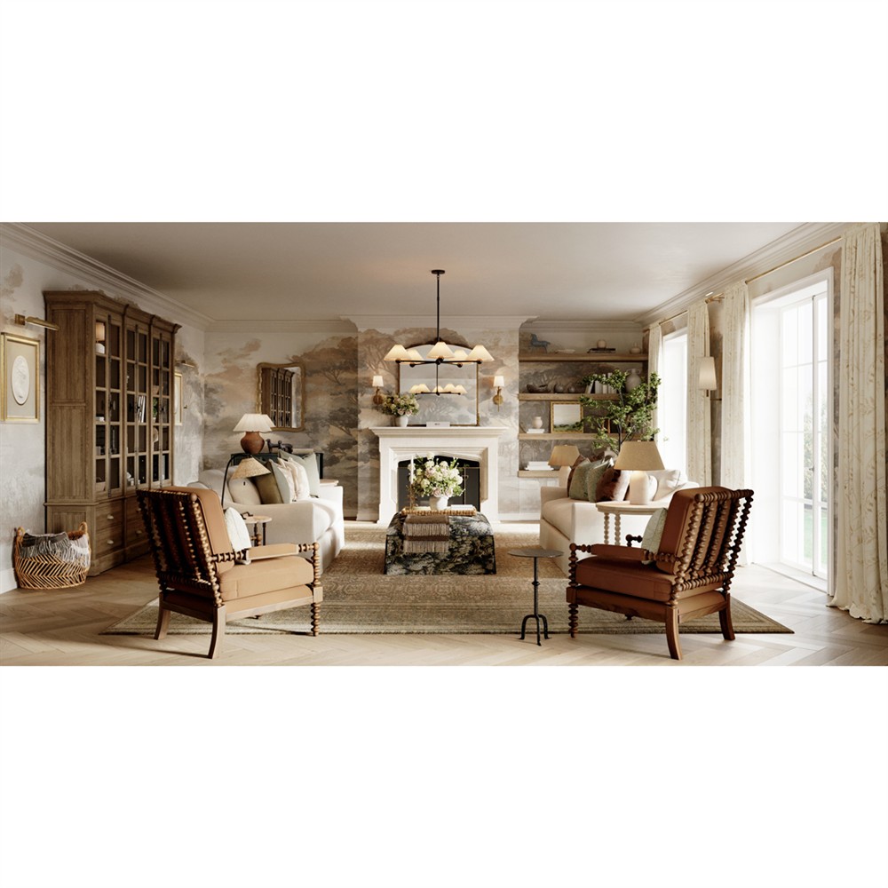 Dustin French Country Brown Pine Wood 6 Door Bookcase|