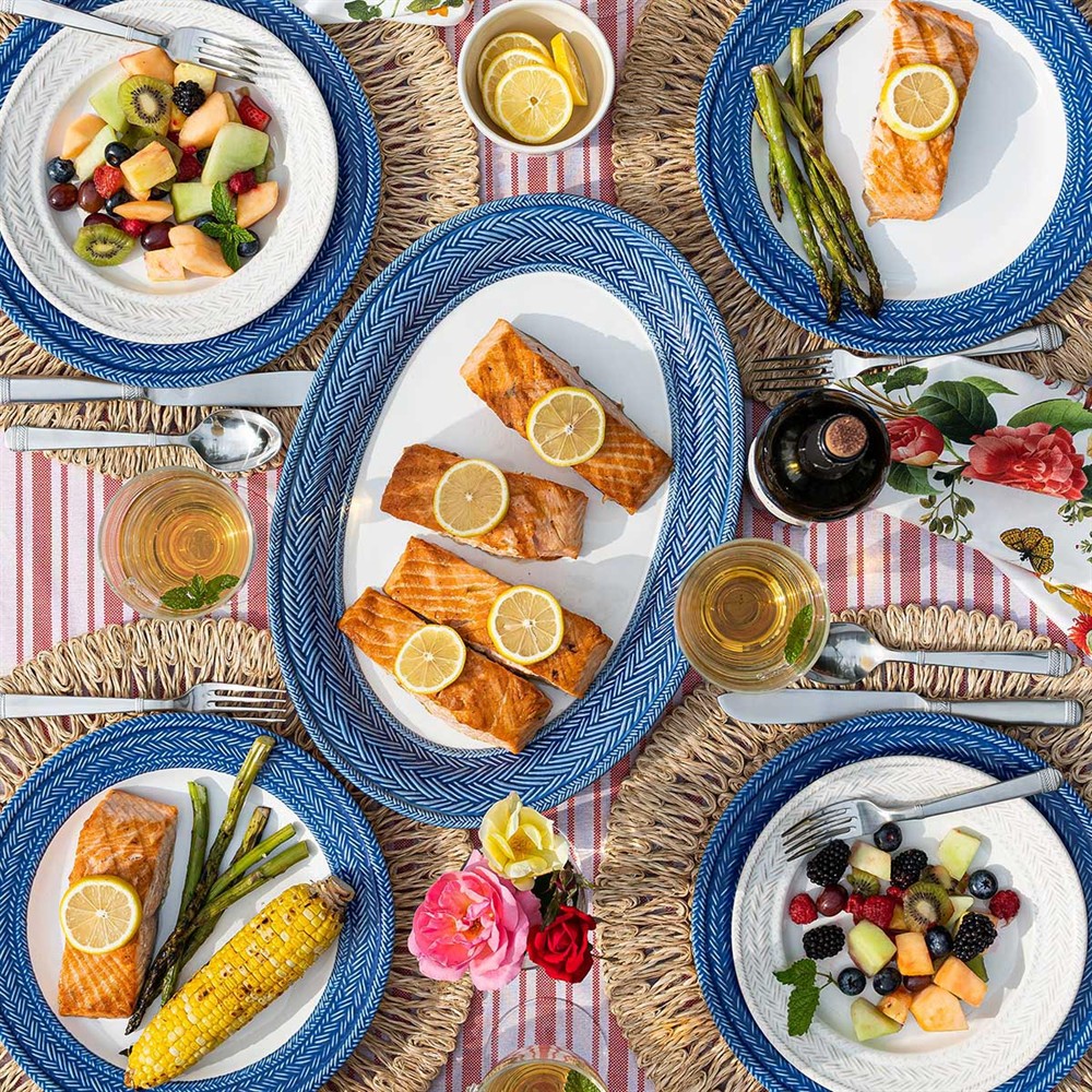 Juliska Le Panier French Country Delft Blue Ceramic 16 Piece Place Setting|