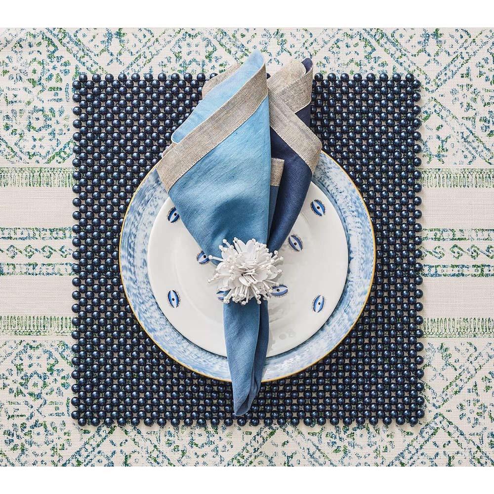 Starburst Hollywood Regency White Beaded Napkin Ring - Set of 4|