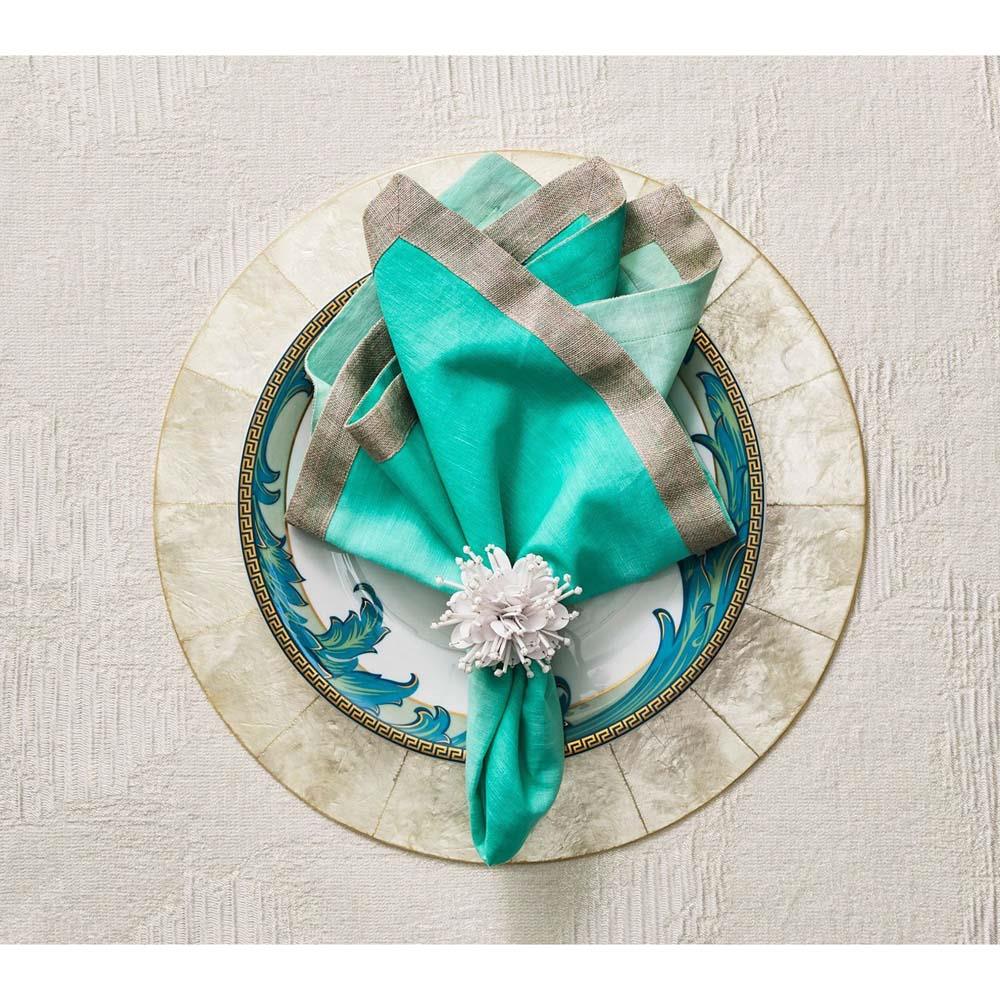 Starburst Hollywood Regency White Beaded Napkin Ring - Set of 4|