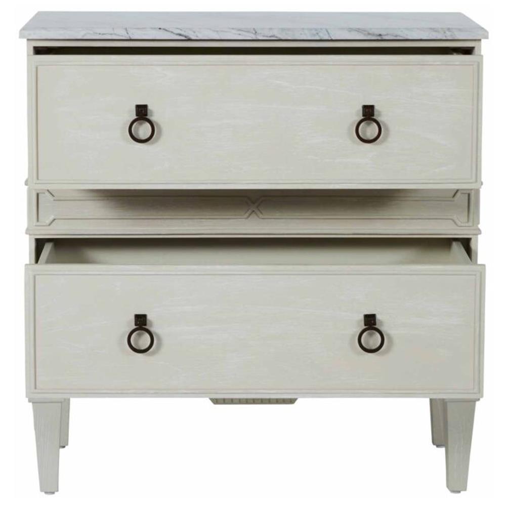 Archie French Country Cerused White Wood Marble Nightstand Wide