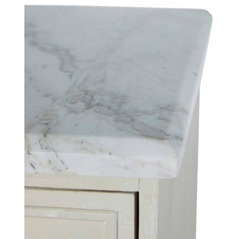 Archie French Country Cerused White Wood Marble Nightstand Wide