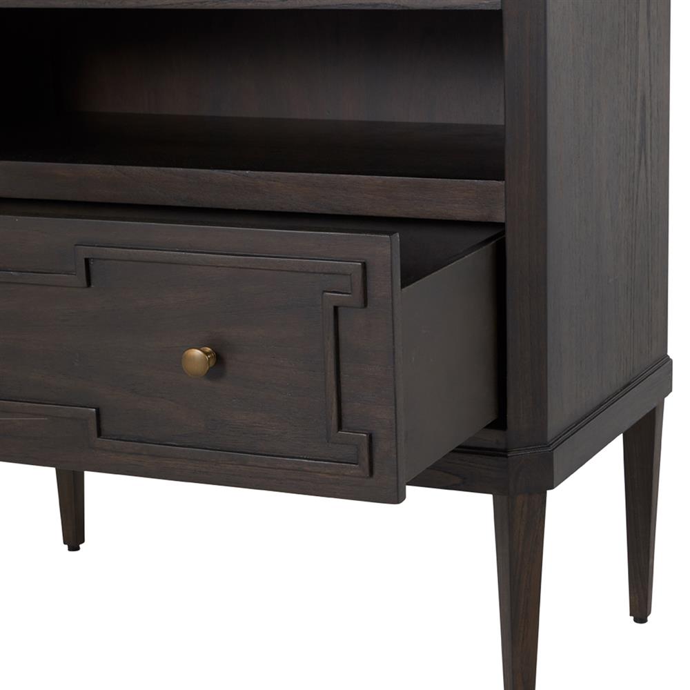 Glenwood French White Marble Top Dark Brown Wood Nightstand|