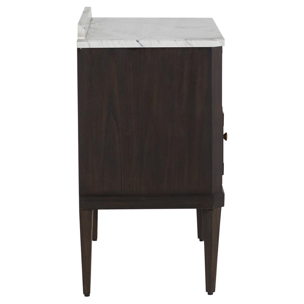Glenwood French White Marble Top Dark Brown Wood Nightstand|