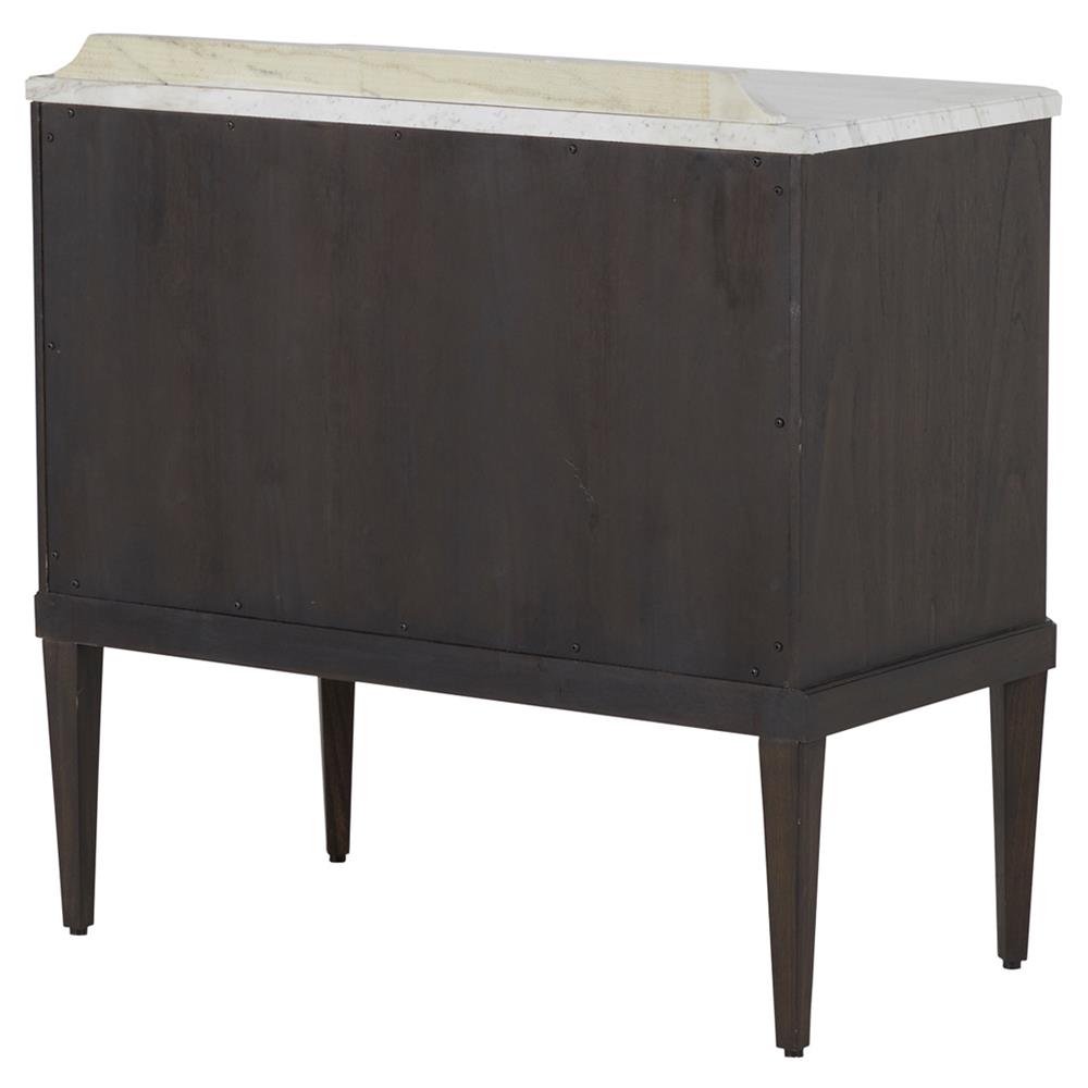Glenwood French White Marble Top Dark Brown Wood Nightstand|