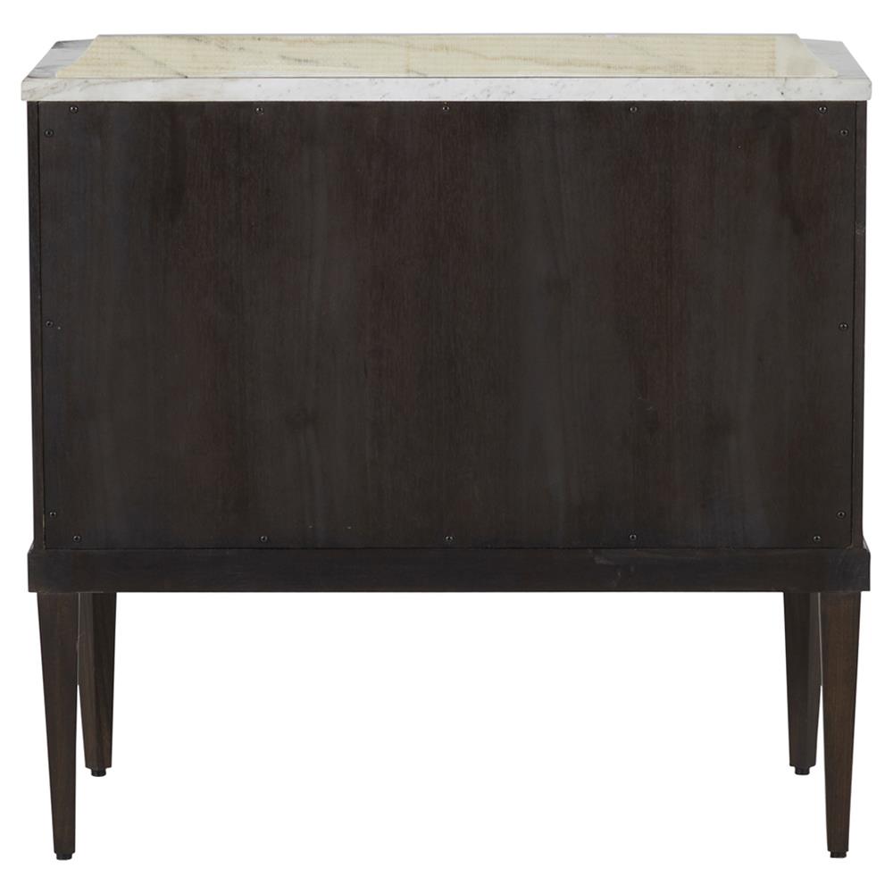 Glenwood French White Marble Top Dark Brown Wood Nightstand|