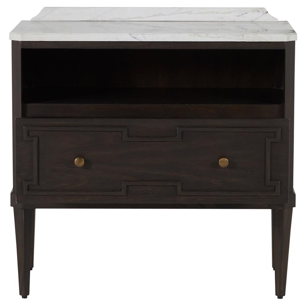 Glenwood French White Marble Top Dark Brown Wood Nightstand|
