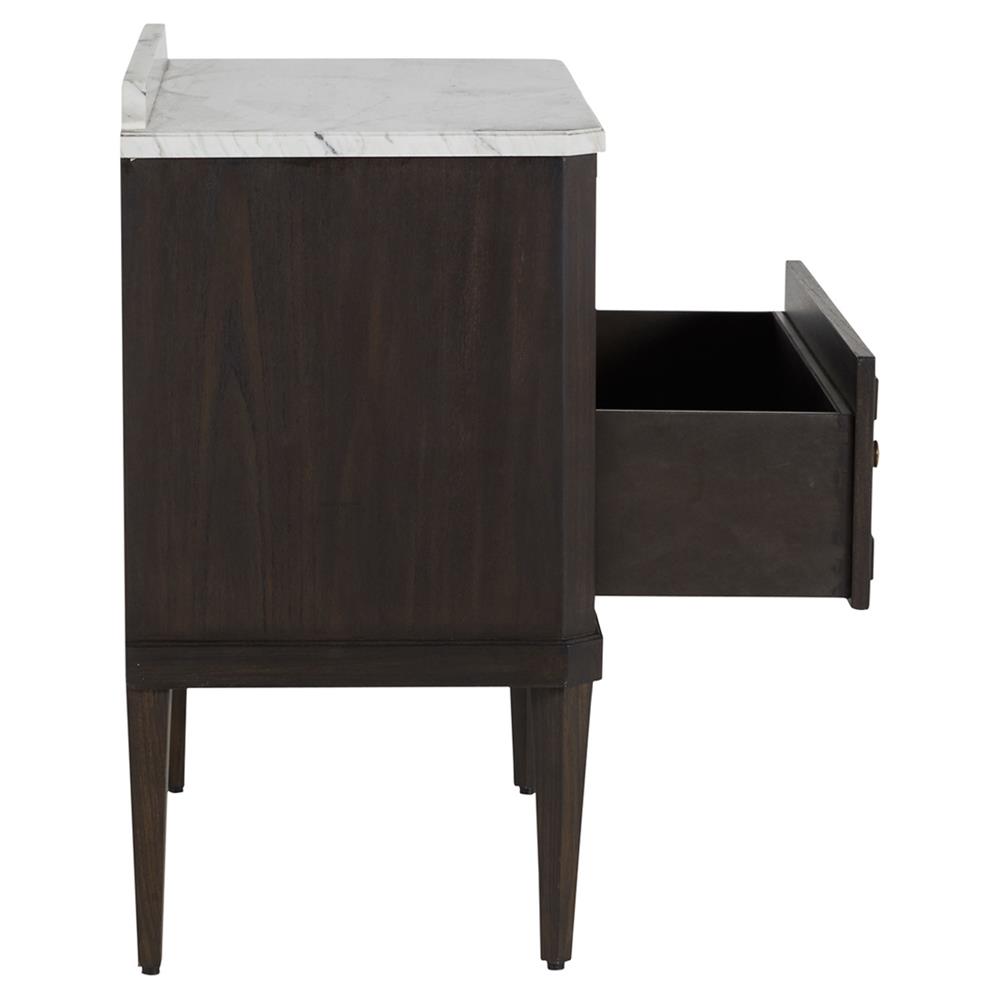 Glenwood French White Marble Top Dark Brown Wood Nightstand|