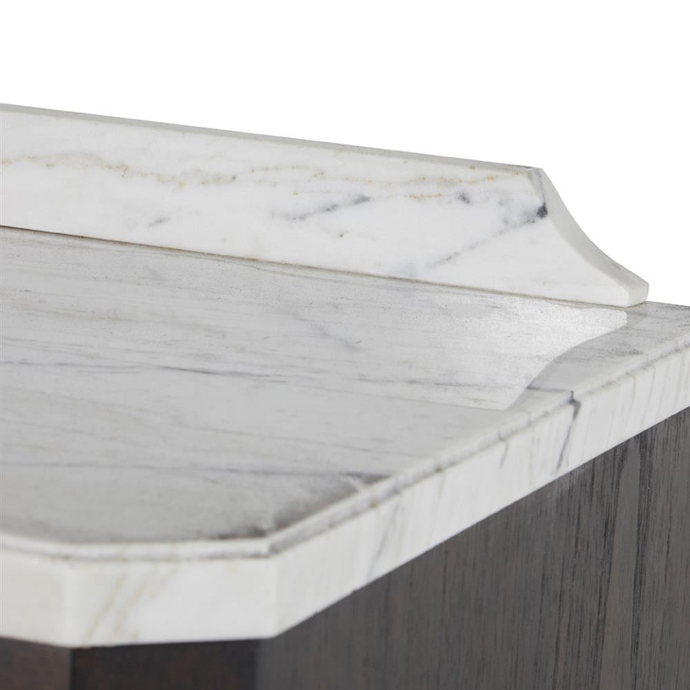 Glenwood French White Marble Top Dark Brown Wood Nightstand|