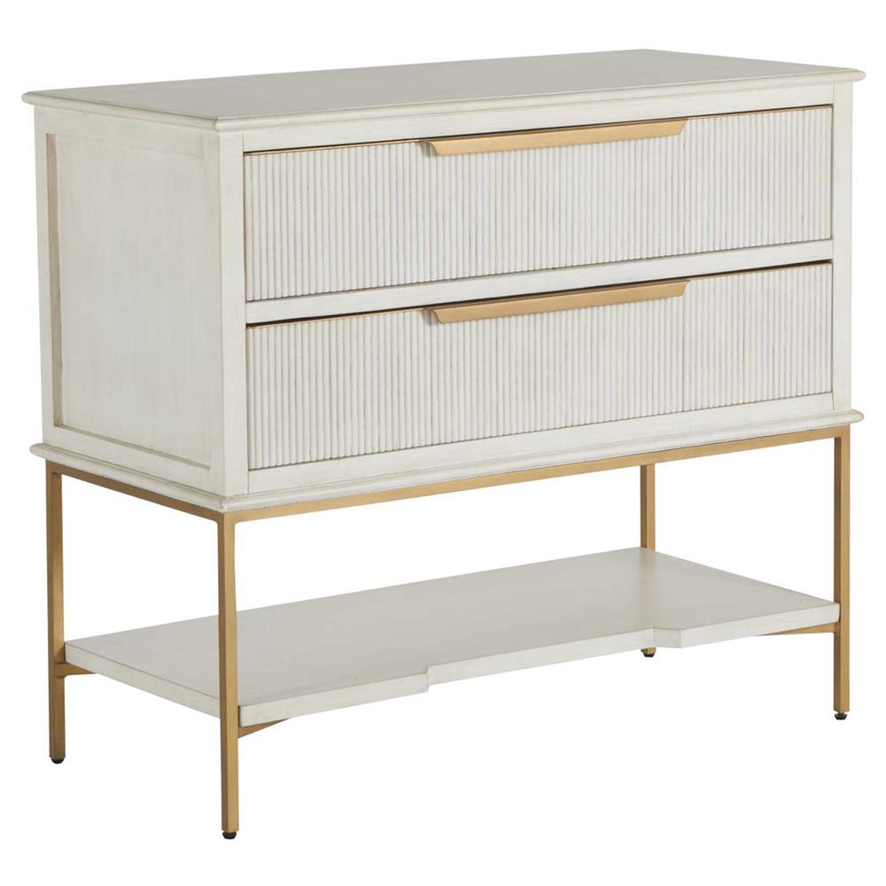 Riggs French Country White Ribbed Oak Wood 2 Drawer Nightstand|