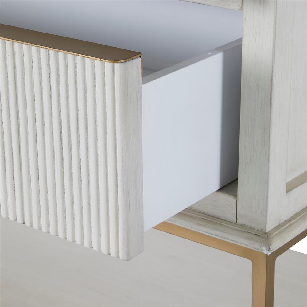 Riggs French Country White Ribbed Oak Wood 2 Drawer Nightstand|