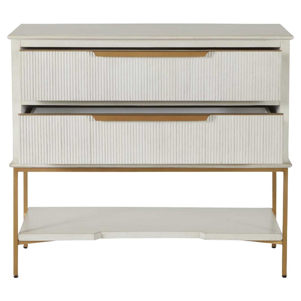 Riggs French Country White Ribbed Oak Wood 2 Drawer Nightstand|