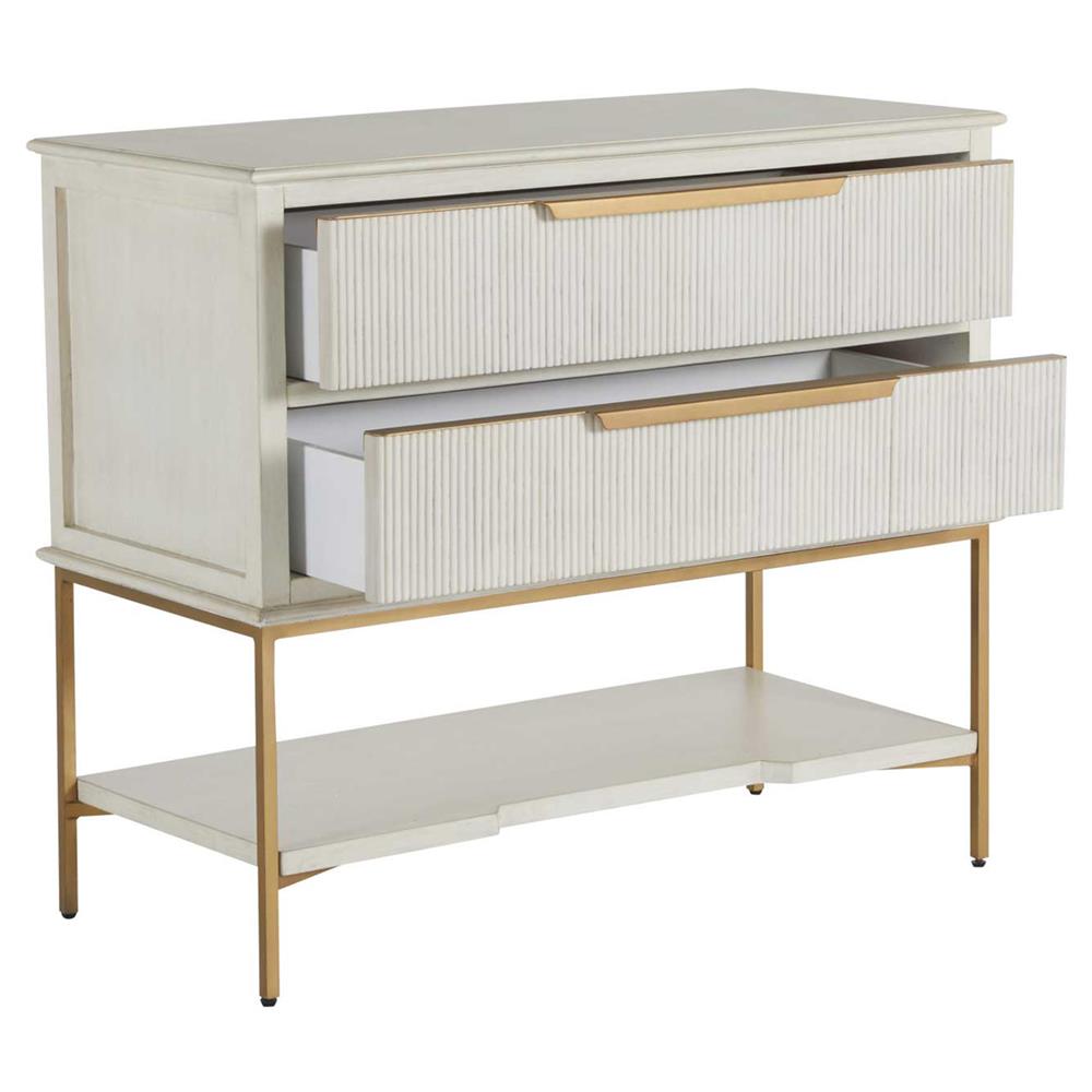 Riggs French Country White Ribbed Oak Wood 2 Drawer Nightstand|