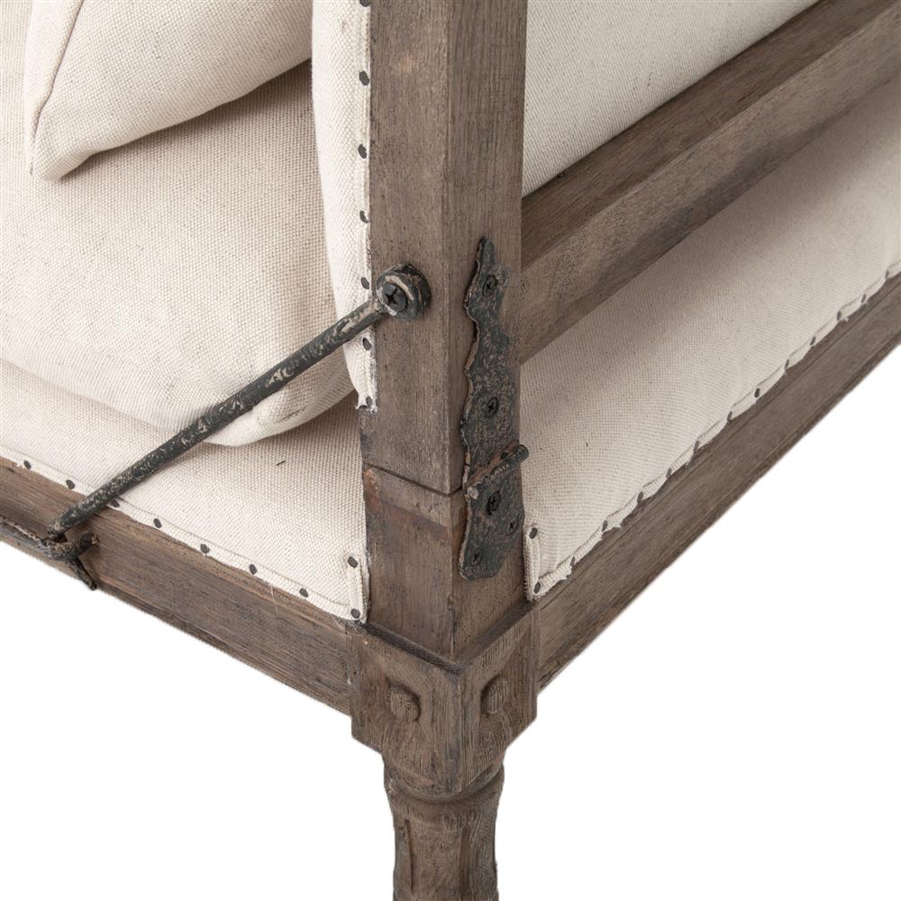 Sabine French Country Natural Linen Weathered Oak Bench Daybed|
