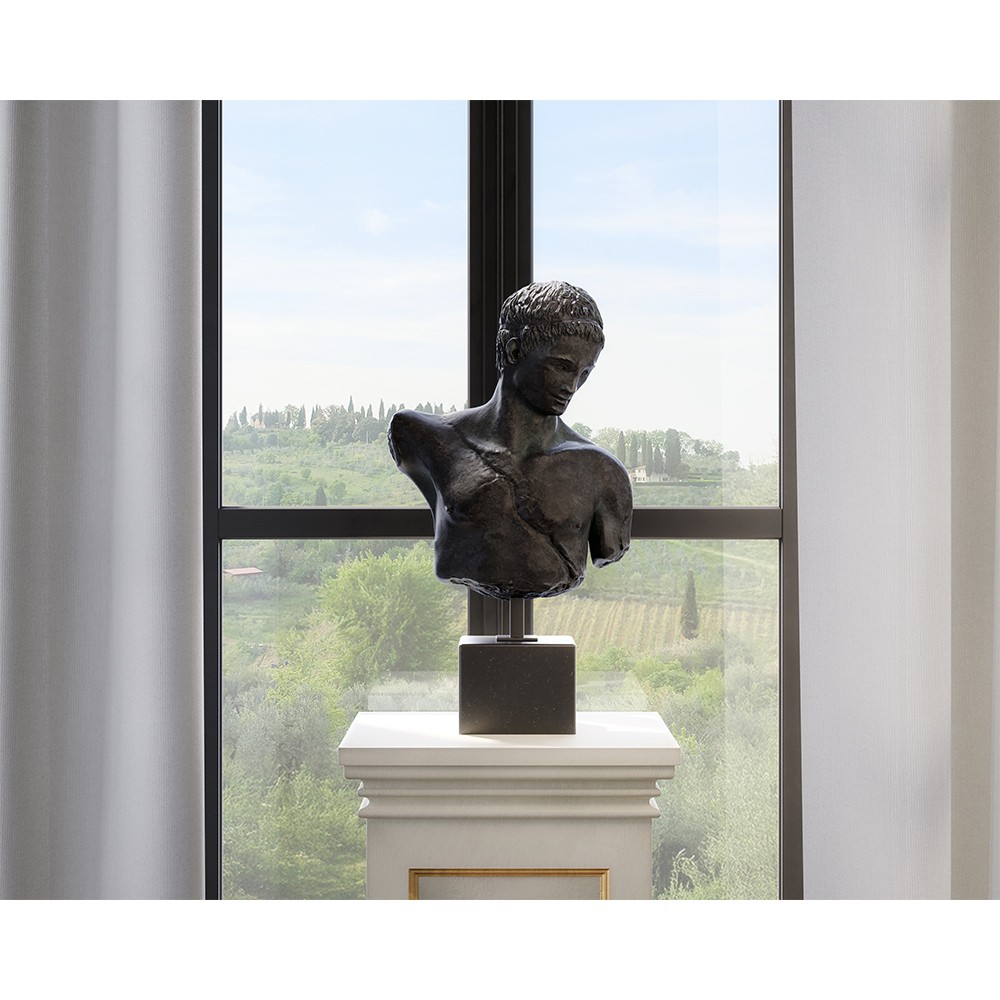 John-Richard Modern Classic Black Greek Bust Marble Stand Sculpture|