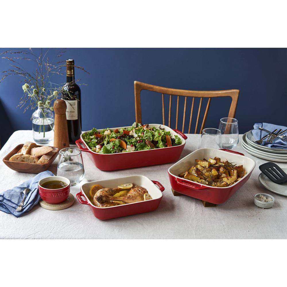 Staub Modern Classic Cherry Red Ceramic Rectangular 3 Piece Baking Dish Set|