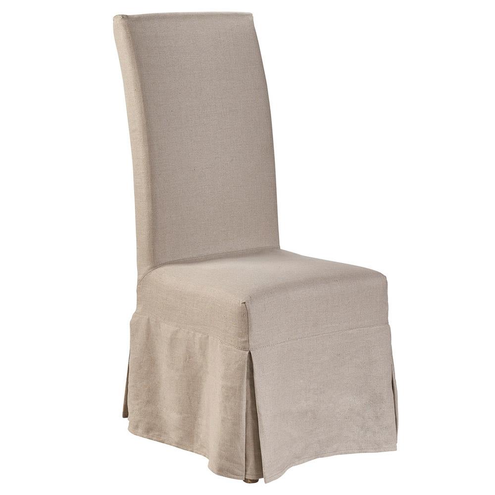 Luna French Country Beige Slipcovered Oak Wood Parsons Dining Chair|