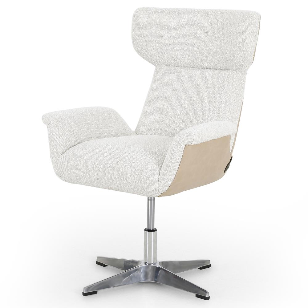 Celine Modern White Upholstered Boucle Silver Aluminum Base Adjustable Office Chair|