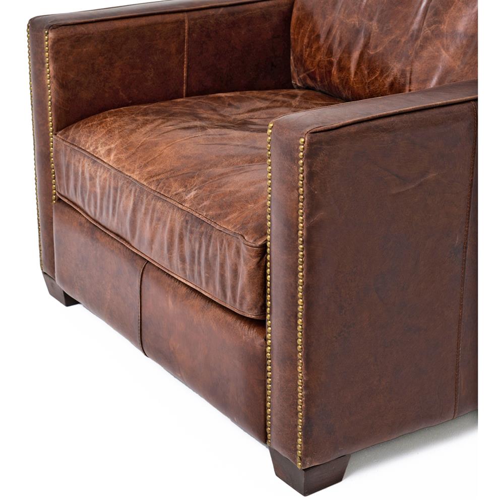 Darla Rustic Lodge Cigar Brown Leather Brass Nailhead Trim Club