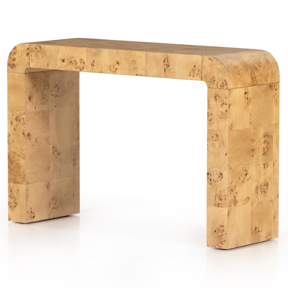 Cynthia Rustic Lodge Natural Brown Burl Wood Rectangular Console Table|