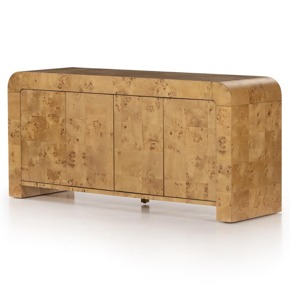 Cynthia Rustic Natural Brown Burl Wood Rectangular 4 Door Media Console - 65"W|