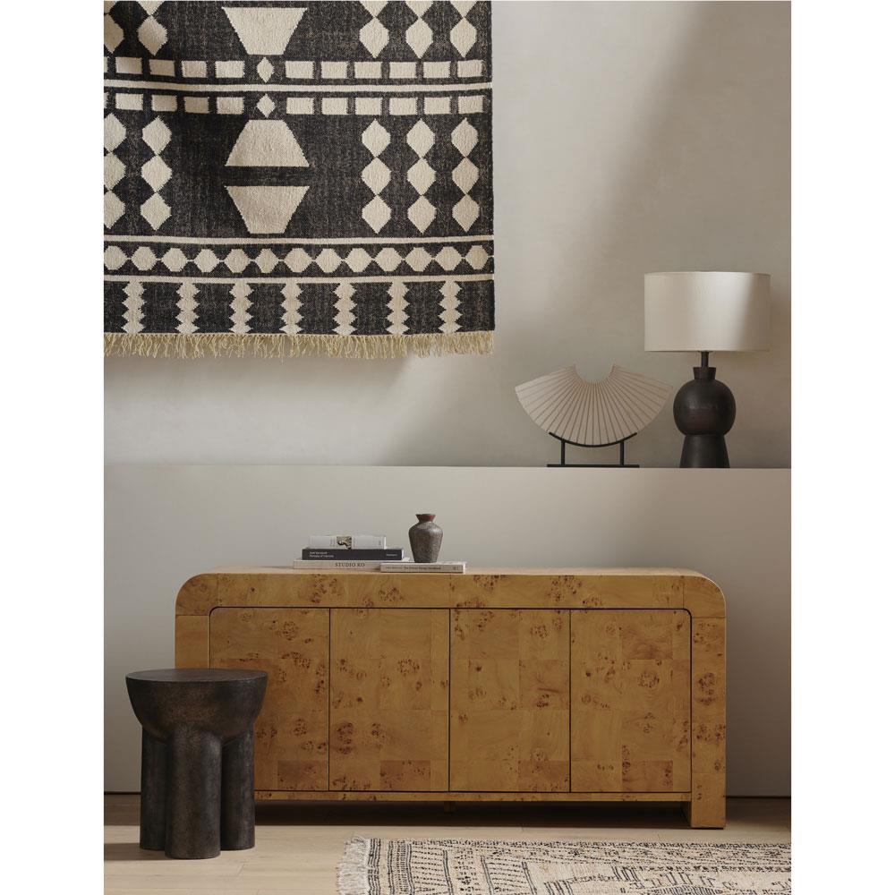 Cynthia Rustic Natural Brown Burl Wood Rectangular 4 Door Media Console - 65"W|