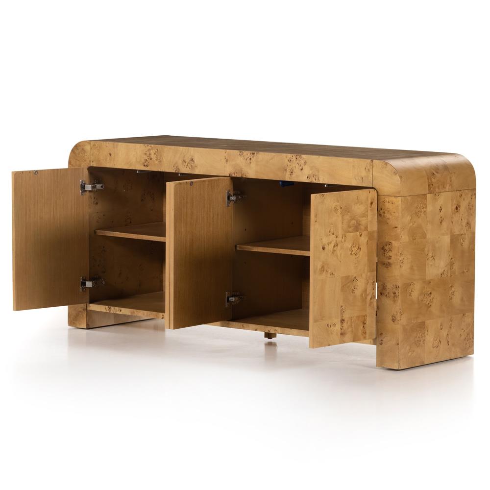 Cynthia Rustic Natural Brown Burl Wood Rectangular 4 Door Media Console - 65"W|