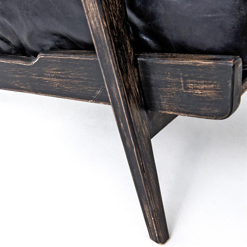 Rider Mid Century Black Upholstered Leather Oak Wood Frame
