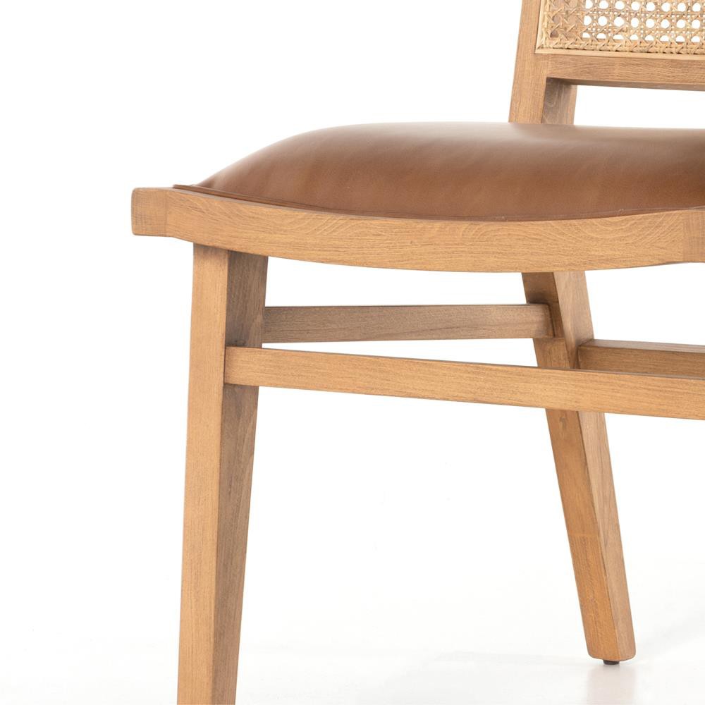 Samantha Coastal Brown Upholstered Faux Leather Natural Wood Cane