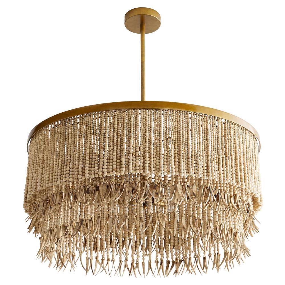 Baja Coastal Natural Coco Wood Bead Antique Brass Iron Chandelier|