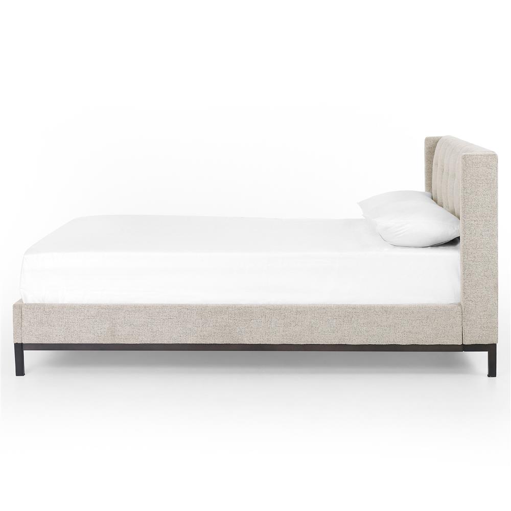 Nyla Industrial Light Grey Upholstered Black Iron Tufted Platform Bed - Queen|